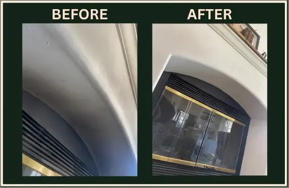 Fireplace stone mantel with smoke stains removed by laser cleaning in Palm Springs CA