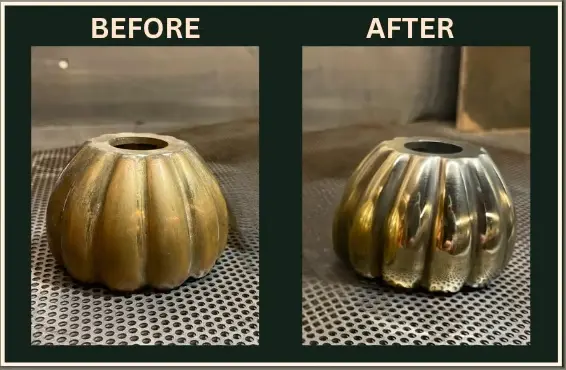 Decorative brass pieces cleaned and restored using eco-friendly laser process in Hermosa Beach CA
